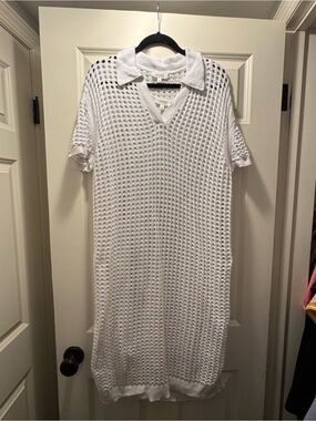 White Knit Collared Midi Dress